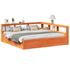 Bed 200x200 cm massief grenenhout wasbruin met boekenkast