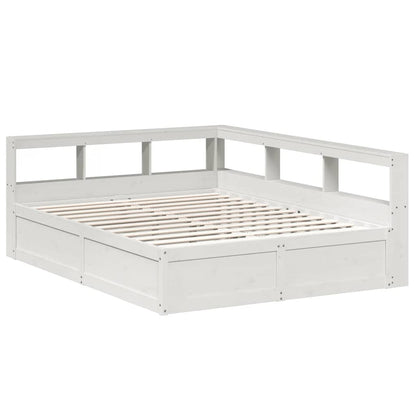 Bed met boekenkast zonder matras grenenhout wit 160x200 cm