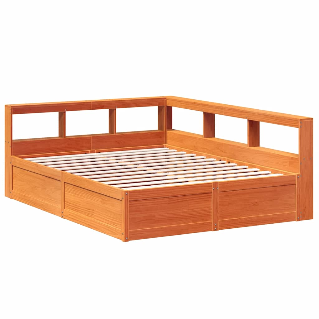 Bed met boekenkast zonder matras grenenhout wasbruin 160x200 cm
