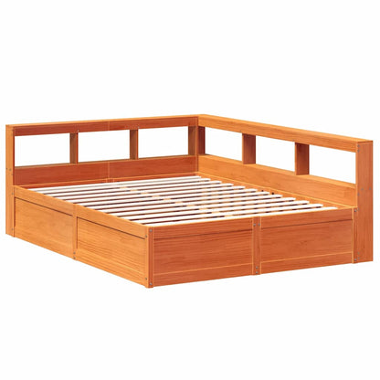 Bed met boekenkast zonder matras grenenhout wasbruin 160x200 cm