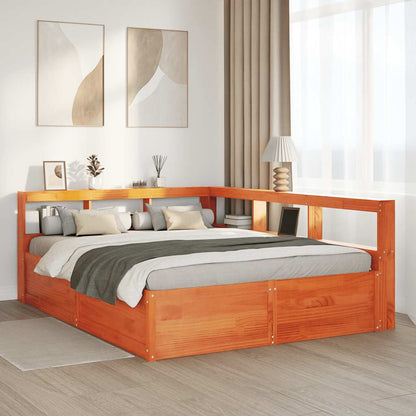 Bed met boekenkast zonder matras grenenhout wasbruin 160x200 cm