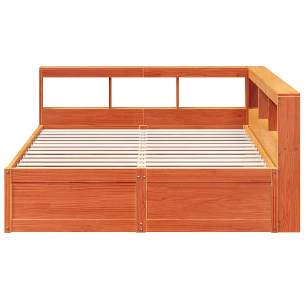 Bed met boekenkast zonder matras grenenhout wasbruin 160x200 cm