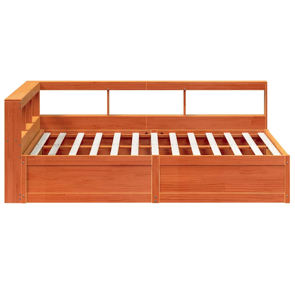 Bed met boekenkast zonder matras grenenhout wasbruin 160x200 cm