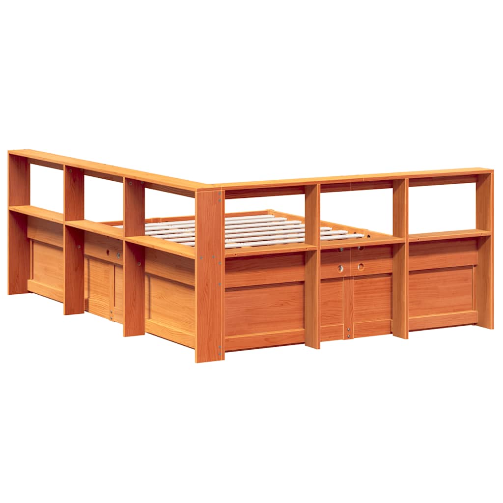 Bed met boekenkast zonder matras grenenhout wasbruin 160x200 cm
