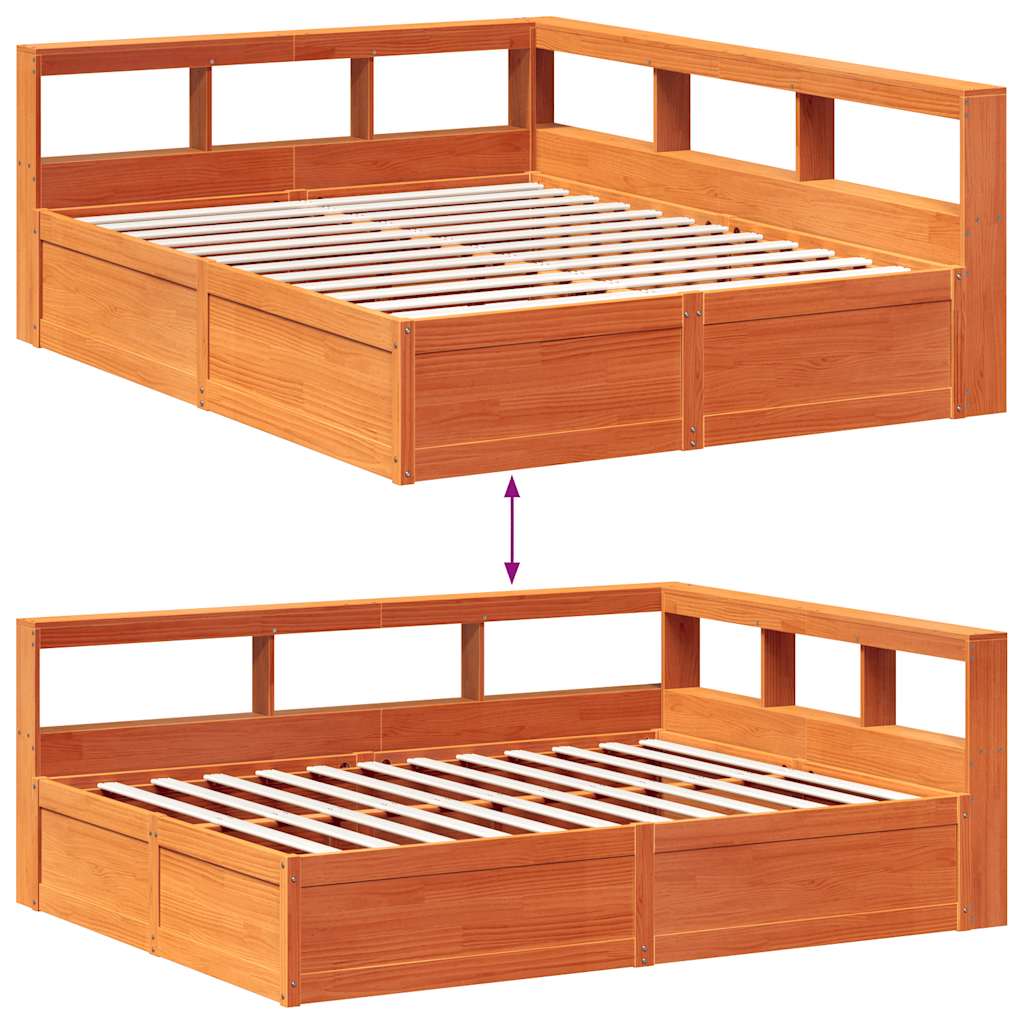Bed met boekenkast zonder matras grenenhout wasbruin 160x200 cm