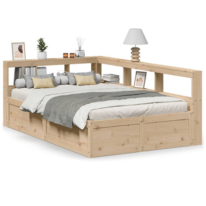 Bed met boekenkast zonder matras massief grenenhout 135x190 cm