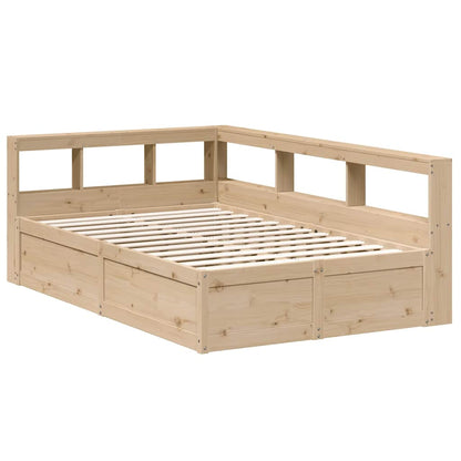 Bed met boekenkast zonder matras massief grenenhout 135x190 cm