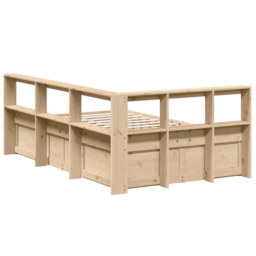 Bed met boekenkast zonder matras massief grenenhout 135x190 cm