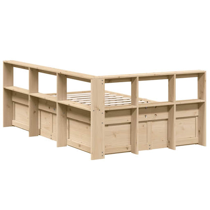 Bed met boekenkast zonder matras massief grenenhout 135x190 cm