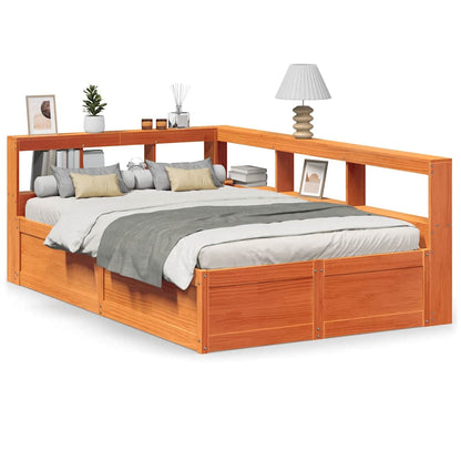 Bed met boekenkast zonder matras grenenhout wasbruin 135x190 cm