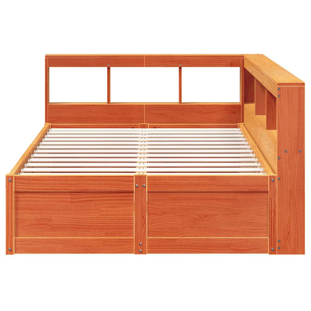 Bed met boekenkast zonder matras grenenhout wasbruin 135x190 cm