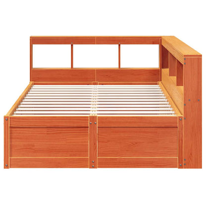Bed met boekenkast zonder matras grenenhout wasbruin 135x190 cm