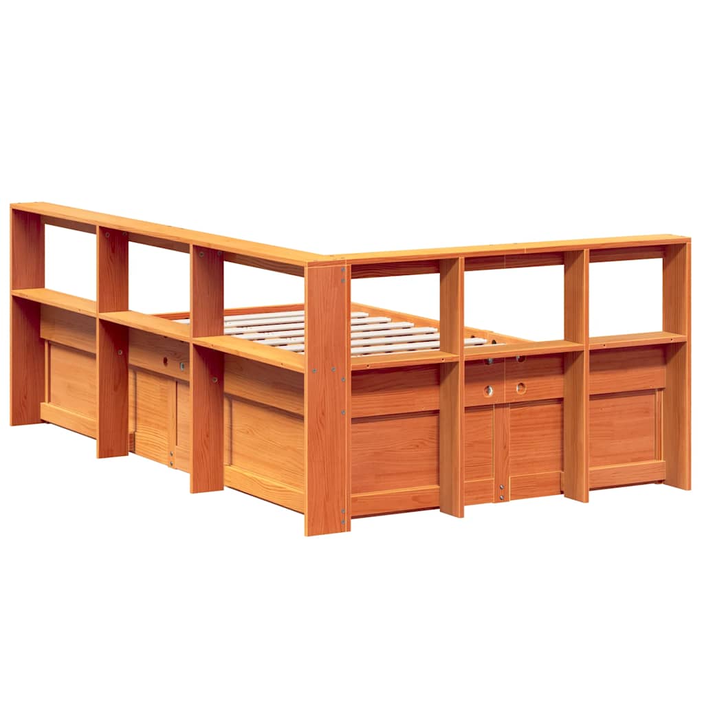 Bed met boekenkast zonder matras grenenhout wasbruin 135x190 cm