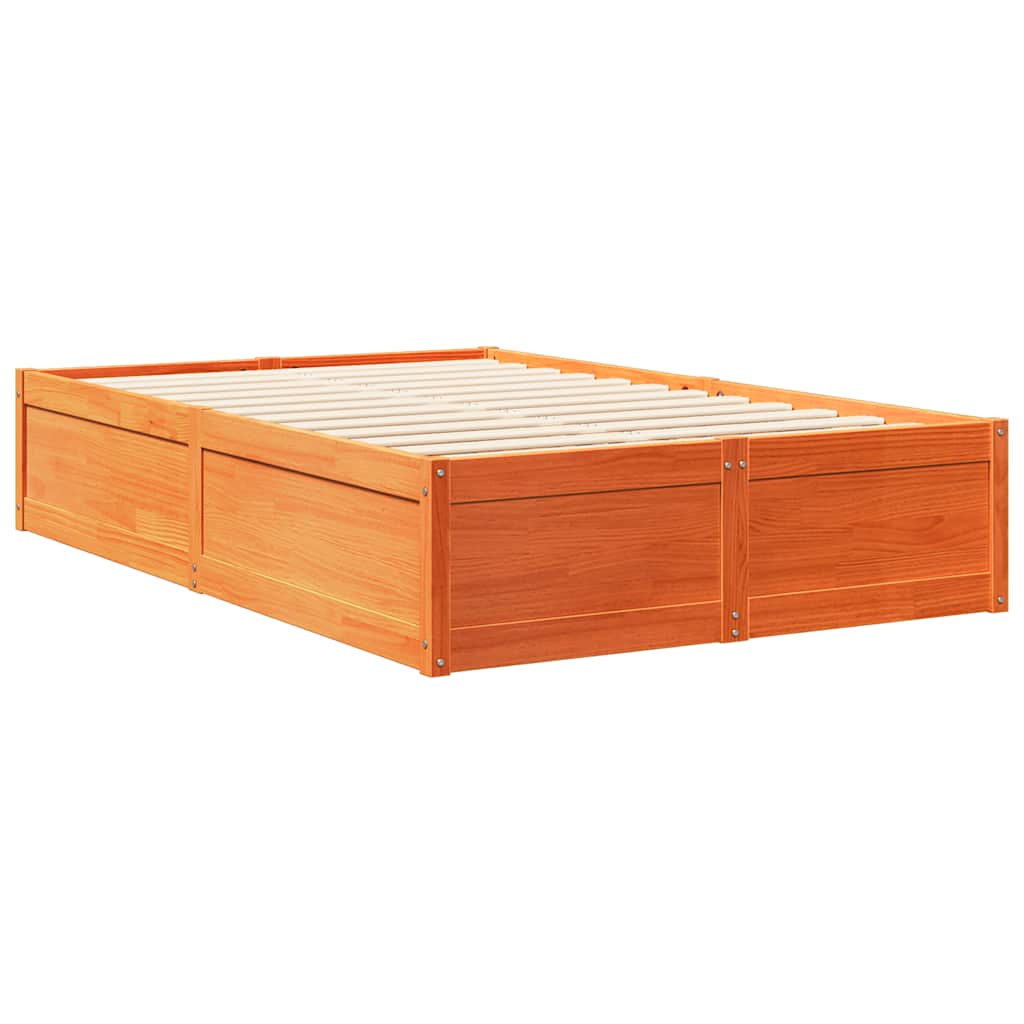Bed met boekenkast zonder matras grenenhout wasbruin 135x190 cm