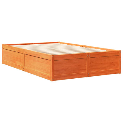 Bed met boekenkast zonder matras grenenhout wasbruin 135x190 cm