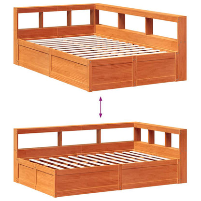 Bed met boekenkast zonder matras grenenhout wasbruin 135x190 cm