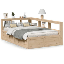Bed Met Boekenkast Zonder Matras Massief Grenenhout 120 x 190 cm Naturel