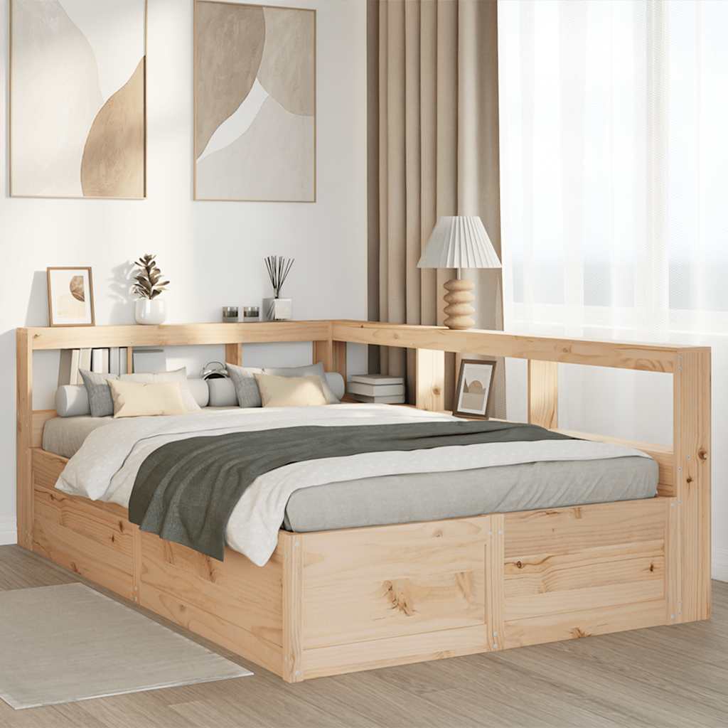 Bed Met Boekenkast Zonder Matras Massief Grenenhout 120 x 190 cm Naturel