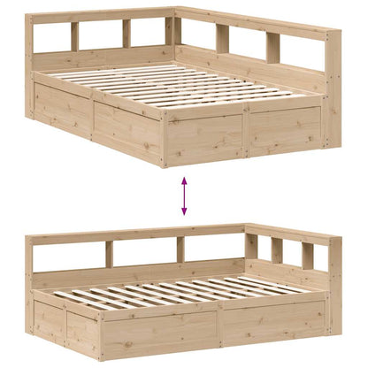Bed Met Boekenkast Zonder Matras Massief Grenenhout 120 x 190 cm Naturel