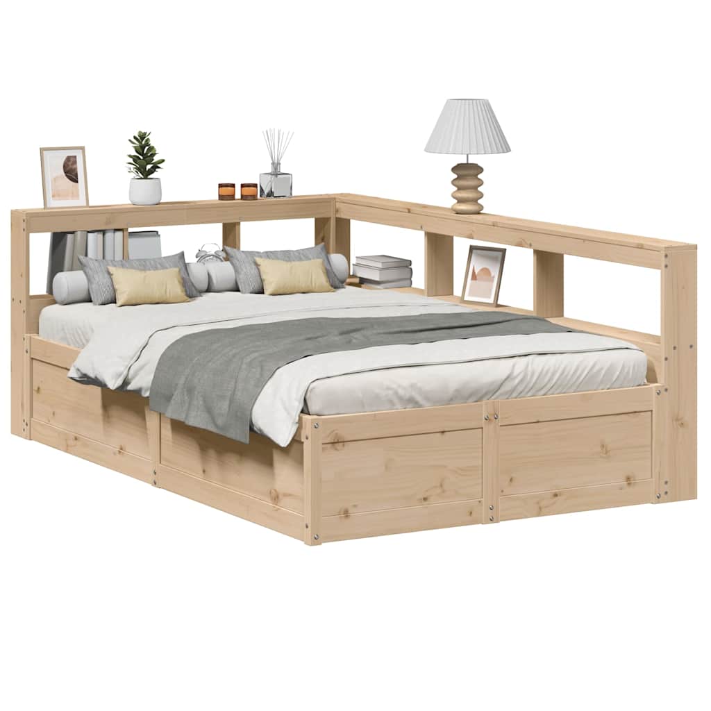 Bed Met Boekenkast Zonder Matras Massief Grenenhout 120 x 190 cm Naturel