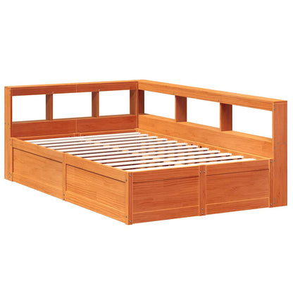 Bed met boekenkast zonder matras grenenhout wasbruin 120x190 cm