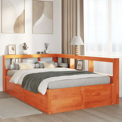 Bed met boekenkast zonder matras grenenhout wasbruin 120x190 cm
