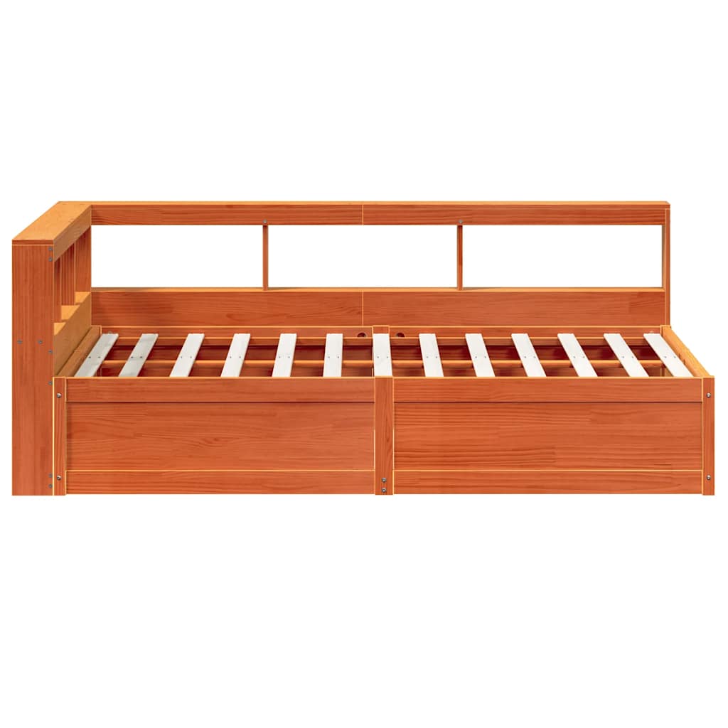 Bed met boekenkast zonder matras grenenhout wasbruin 120x190 cm