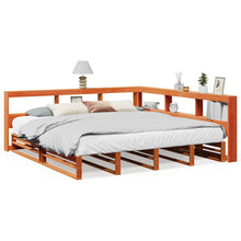 Bed met boekenkast zonder matras grenenhout wasbruin 200x200 cm
