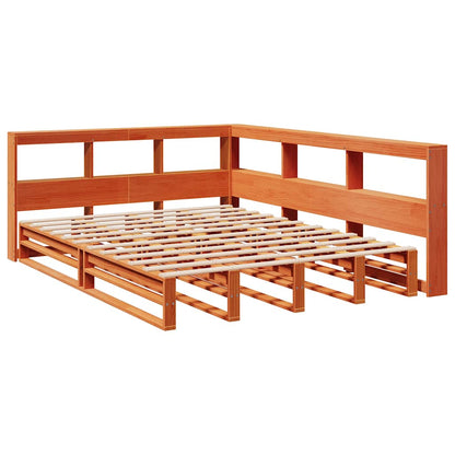 Bed met boekenkast zonder matras grenenhout wasbruin 160x200 cm