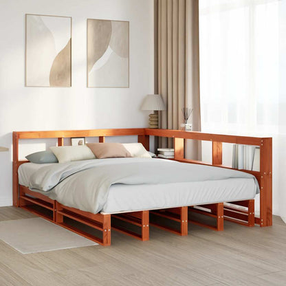 Bed met boekenkast zonder matras grenenhout wasbruin 140x200 cm