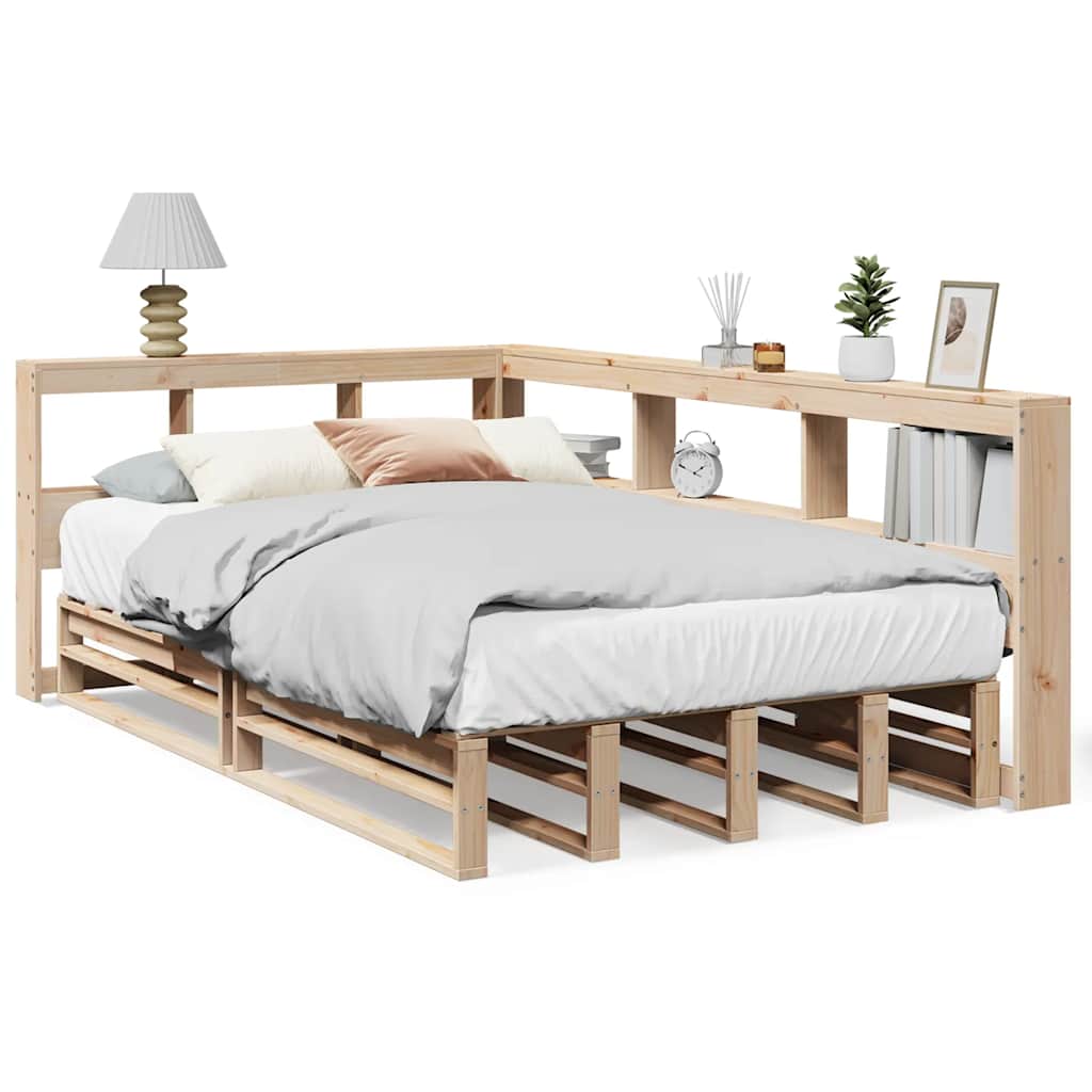 Bed Met Boekenkast Zonder Matras Massief Grenenhout 120 x 200 cm Naturel