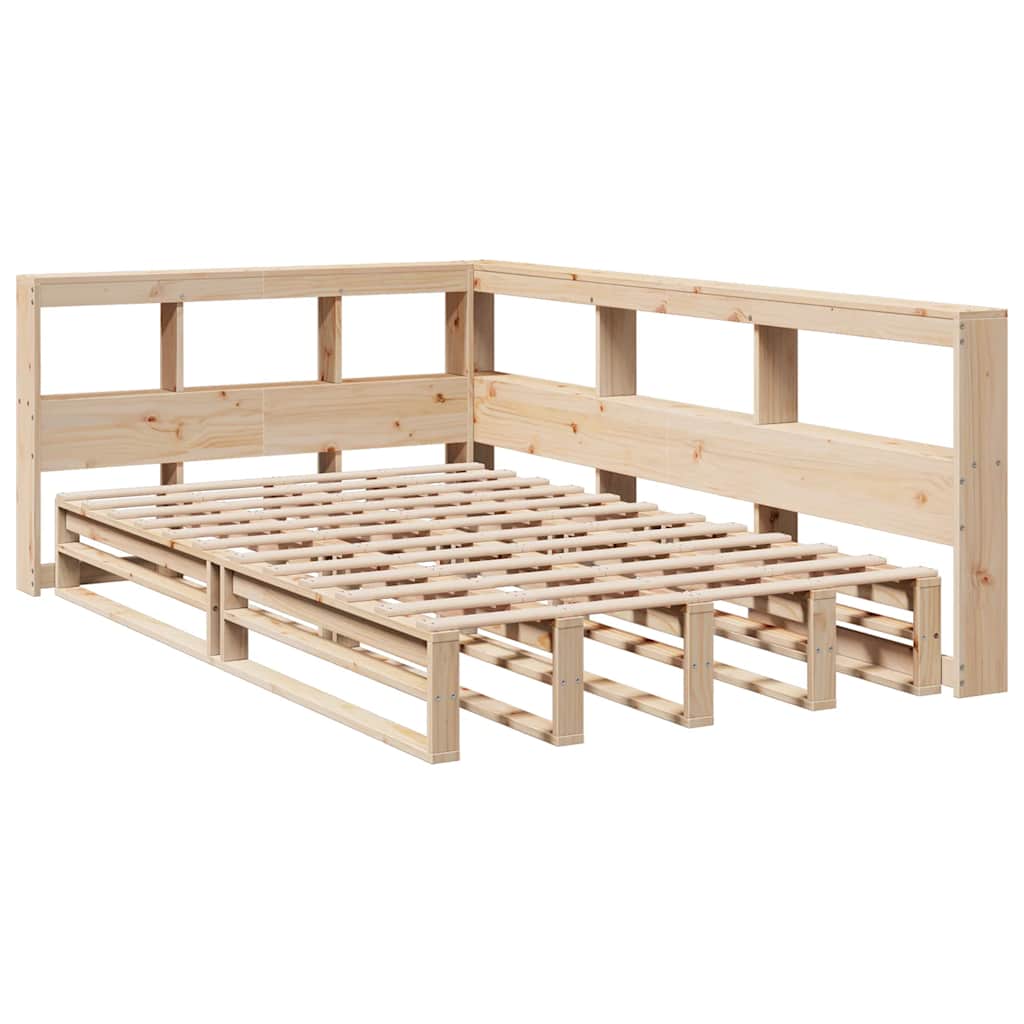 Bed Met Boekenkast Zonder Matras Massief Grenenhout 120 x 200 cm Naturel