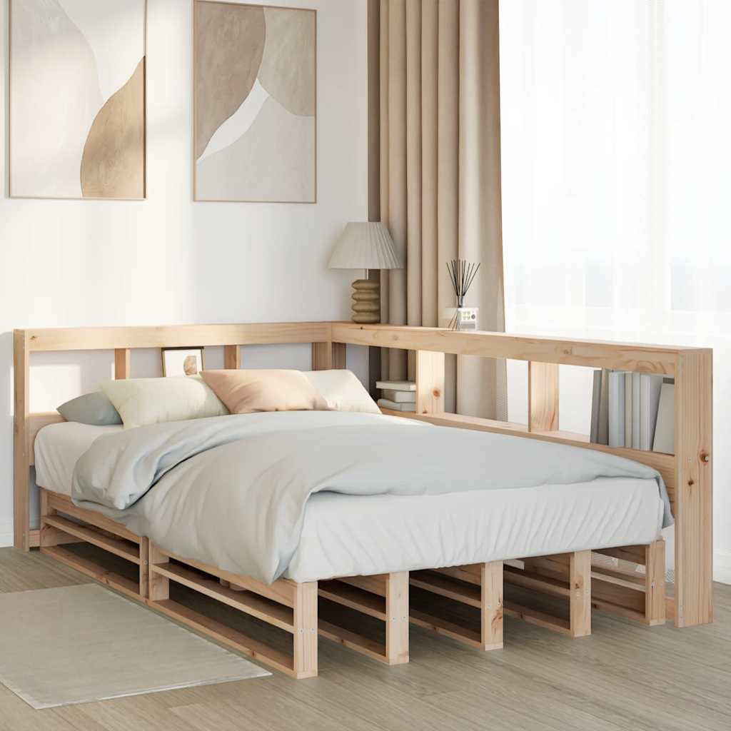 Bed Met Boekenkast Zonder Matras Massief Grenenhout 120 x 200 cm Naturel