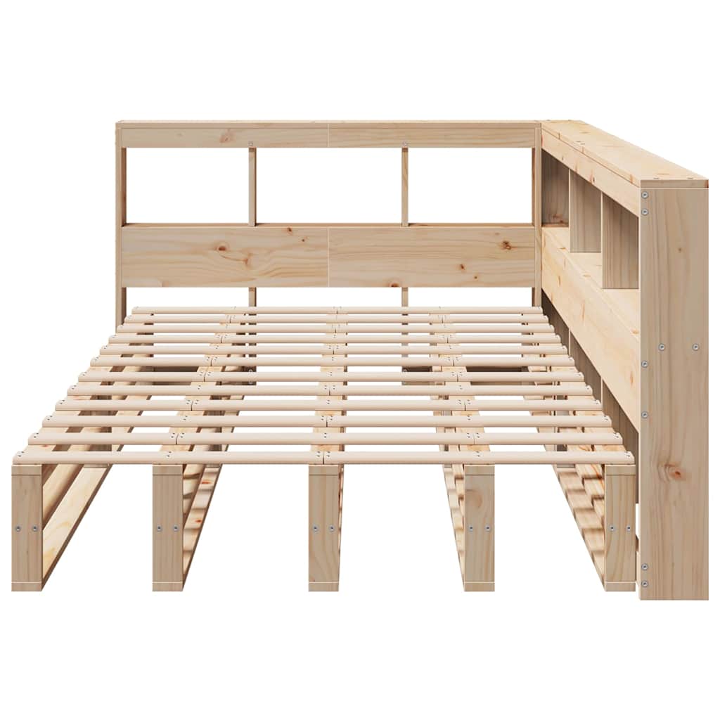 Bed Met Boekenkast Zonder Matras Massief Grenenhout 120 x 200 cm Naturel