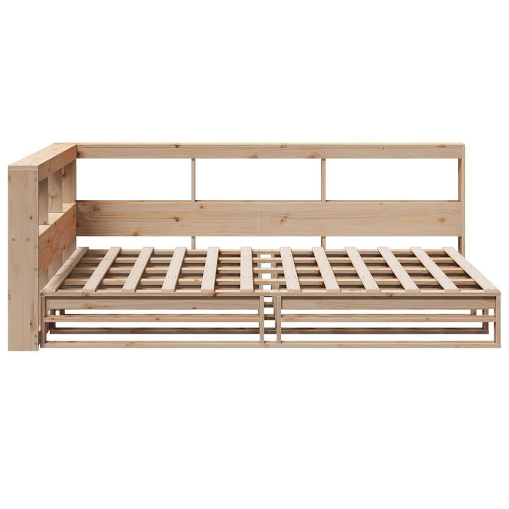 Bed Met Boekenkast Zonder Matras Massief Grenenhout 120 x 200 cm Naturel
