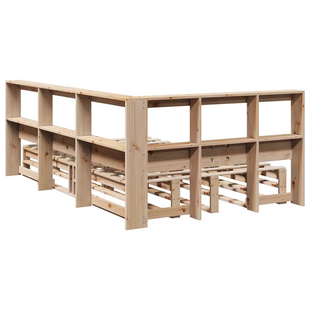 Bed Met Boekenkast Zonder Matras Massief Grenenhout 120 x 200 cm Naturel