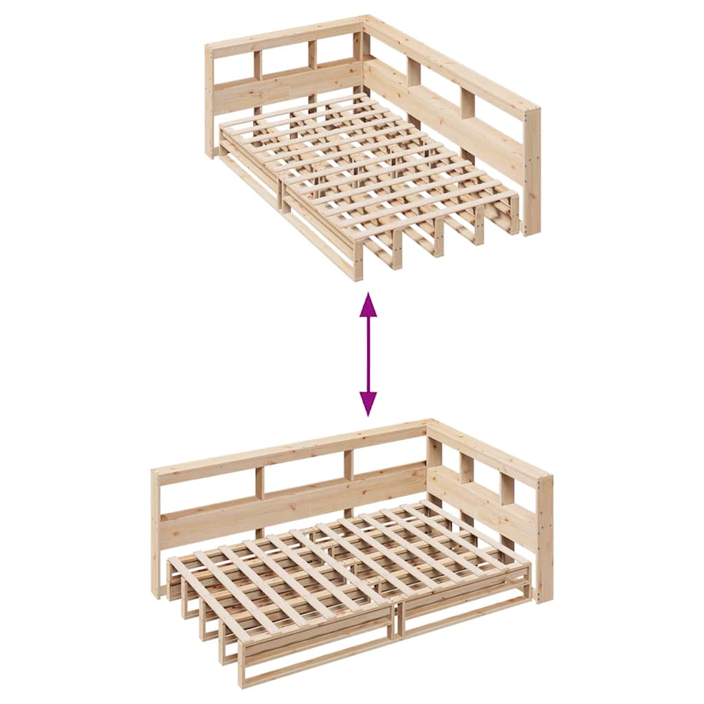Bed Met Boekenkast Zonder Matras Massief Grenenhout 120 x 200 cm Naturel