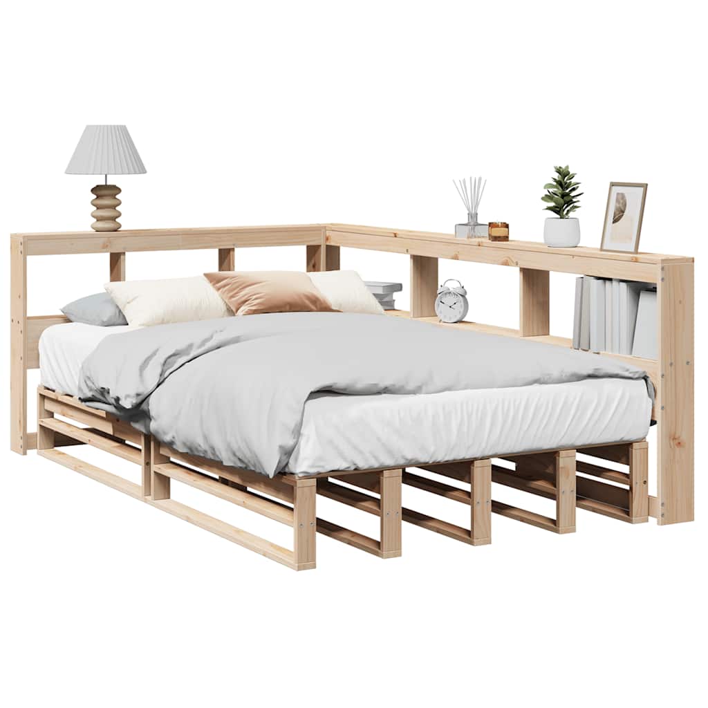 Bed Met Boekenkast Zonder Matras Massief Grenenhout 120 x 200 cm Naturel
