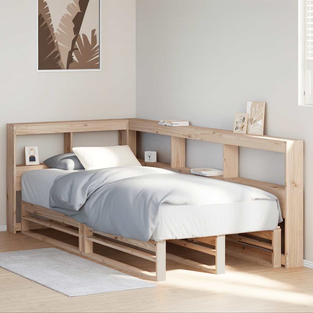 Bed met boekenkast zonder matras massief grenenhout 90x200 cm