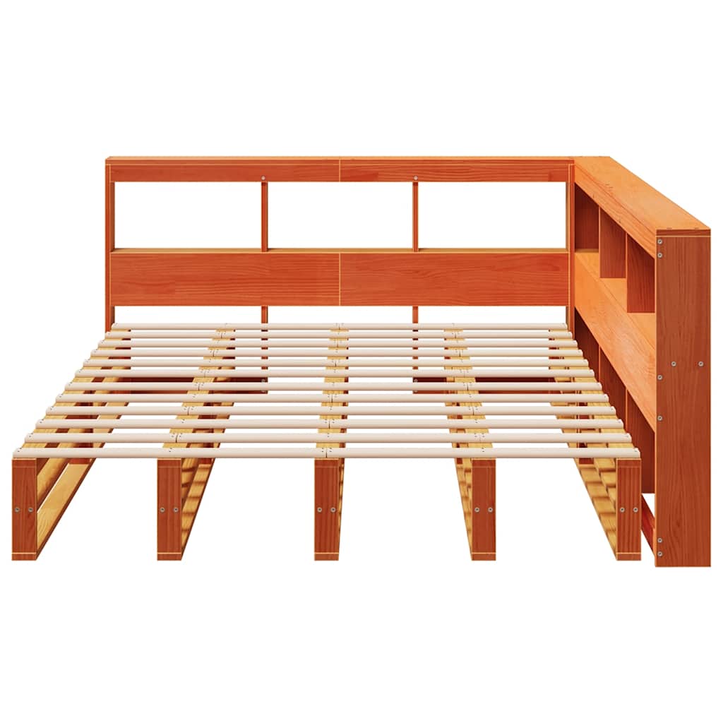Bed met boekenkast zonder matras grenenhout wasbruin 140x190 cm