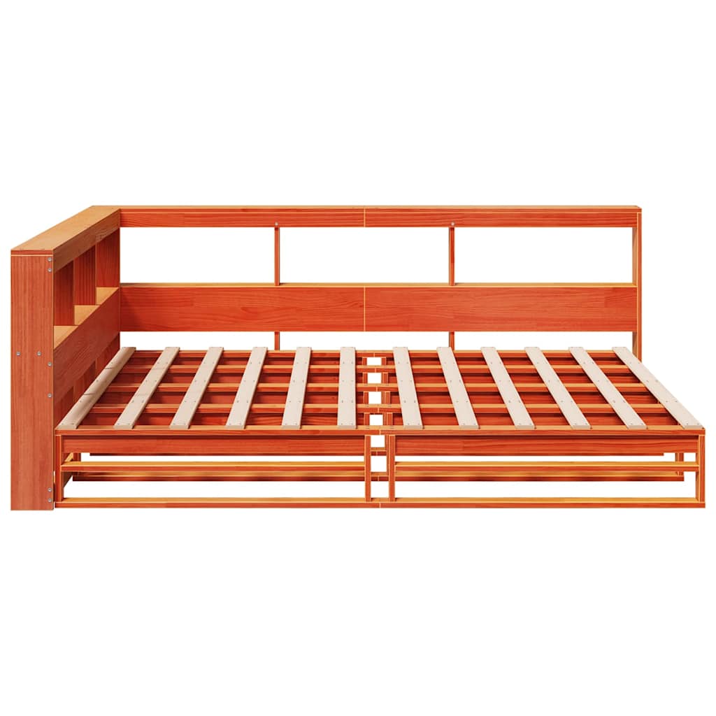 Bed met boekenkast zonder matras grenenhout wasbruin 140x190 cm