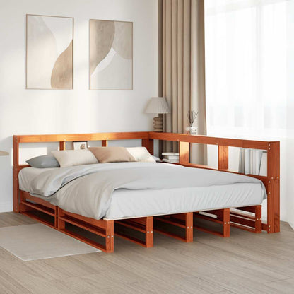 Bed met boekenkast zonder matras grenenhout wasbruin 135x190 cm