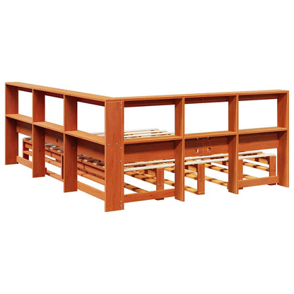 Bed met boekenkast zonder matras grenenhout wasbruin 135x190 cm