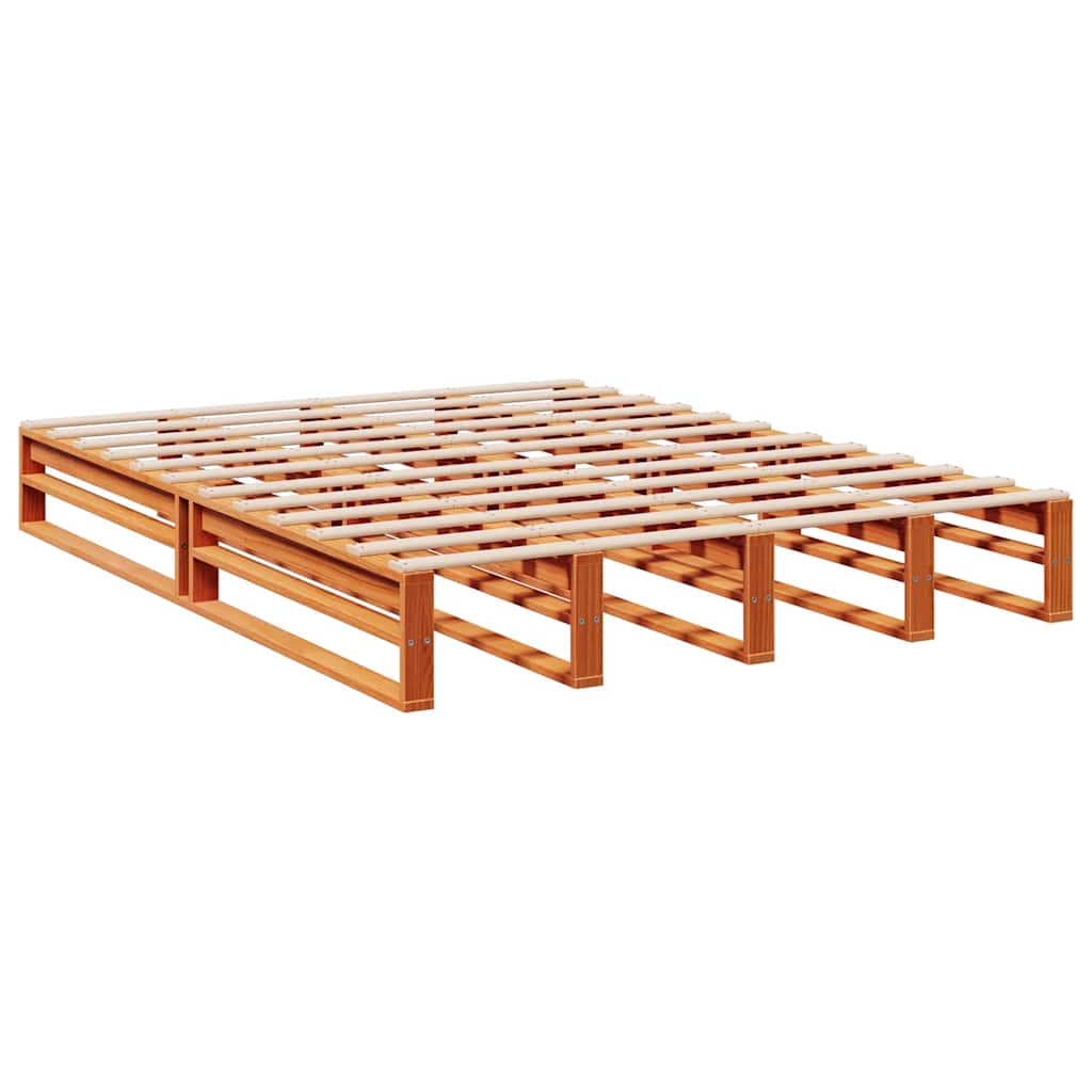 Bed met boekenkast zonder matras grenenhout wasbruin 135x190 cm
