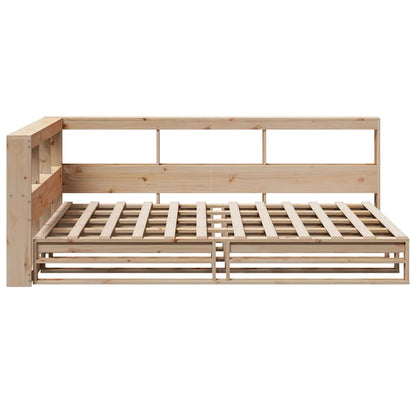 Bed Met Boekenkast Zonder Matras Massief Grenenhout 120 x 190 cm Naturel