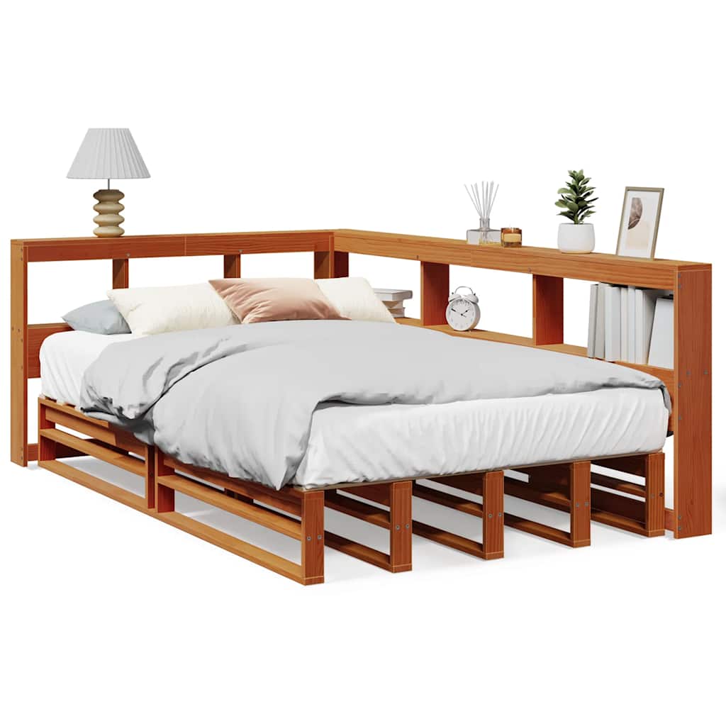 Bed met boekenkast zonder matras grenenhout wasbruin 120x190 cm