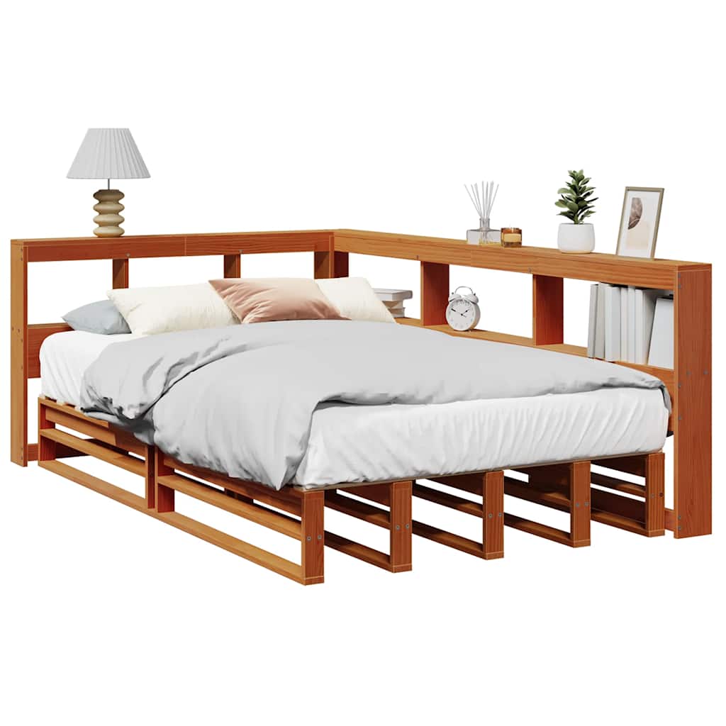 Bed met boekenkast zonder matras grenenhout wasbruin 120x190 cm