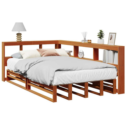 Bed met boekenkast zonder matras grenenhout wasbruin 120x190 cm