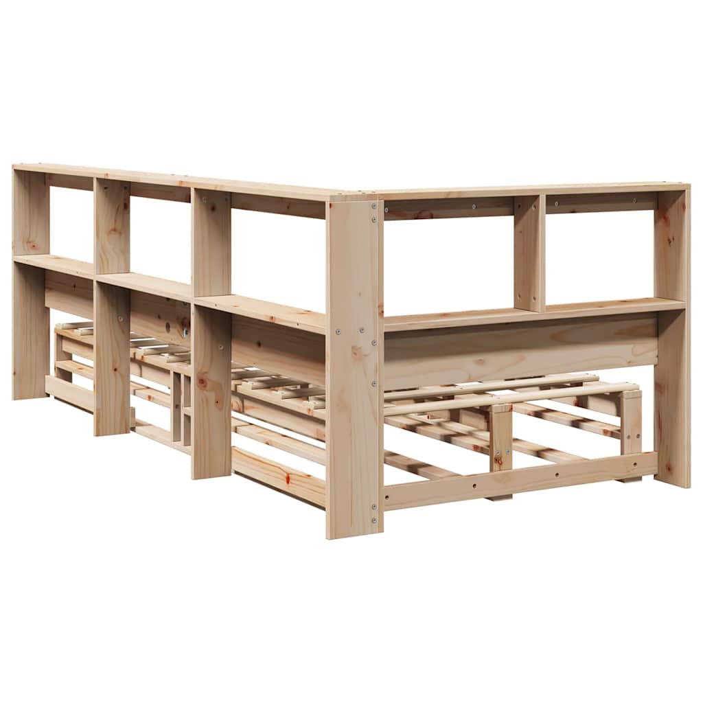 Bed met boekenkast zonder matras massief grenenhout 90x190 cm