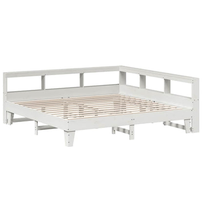 Bed met boekenkast zonder matras grenenhout wit 200x200 cm